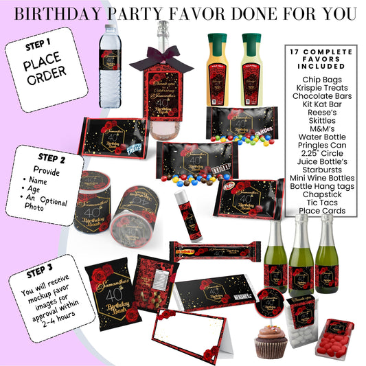 Red Roses & Black Lace Party Favors DFY
