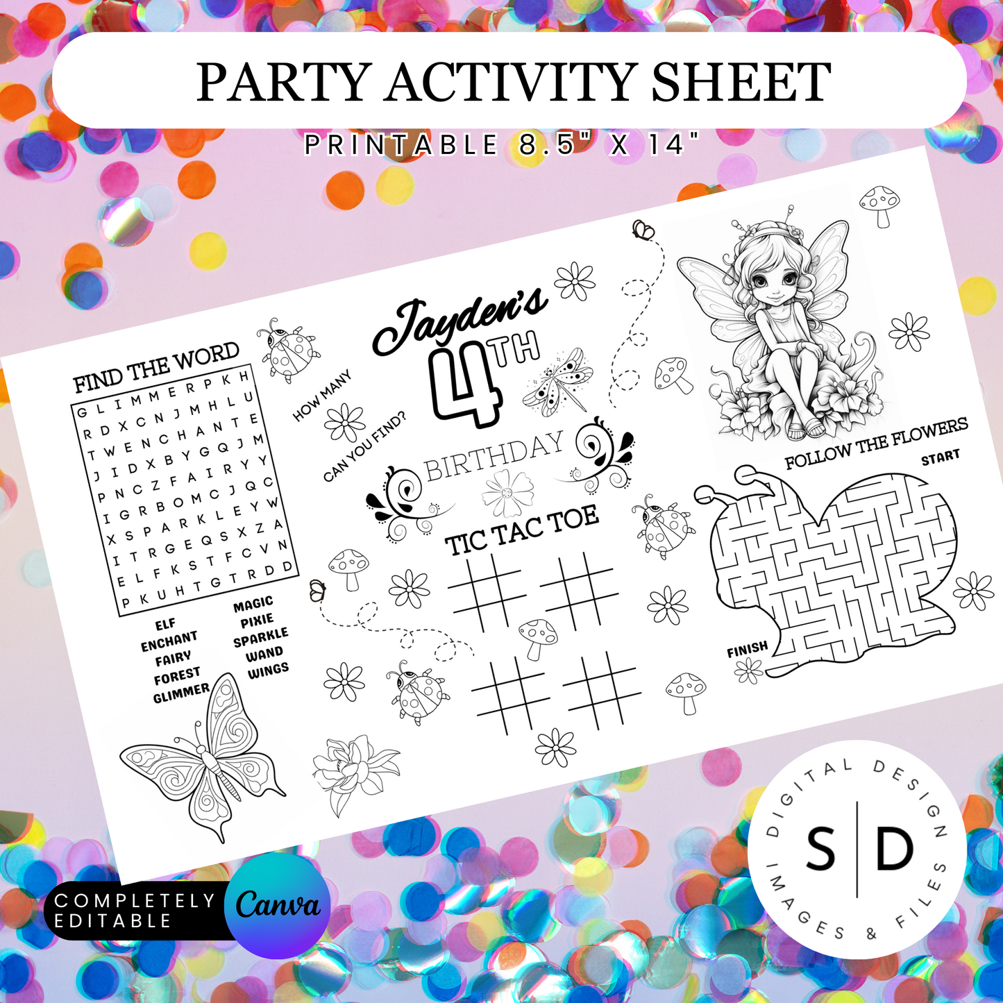 Fairy Birthday Party Activity Sheet