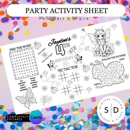 Fairy Birthday Party Activity Sheet