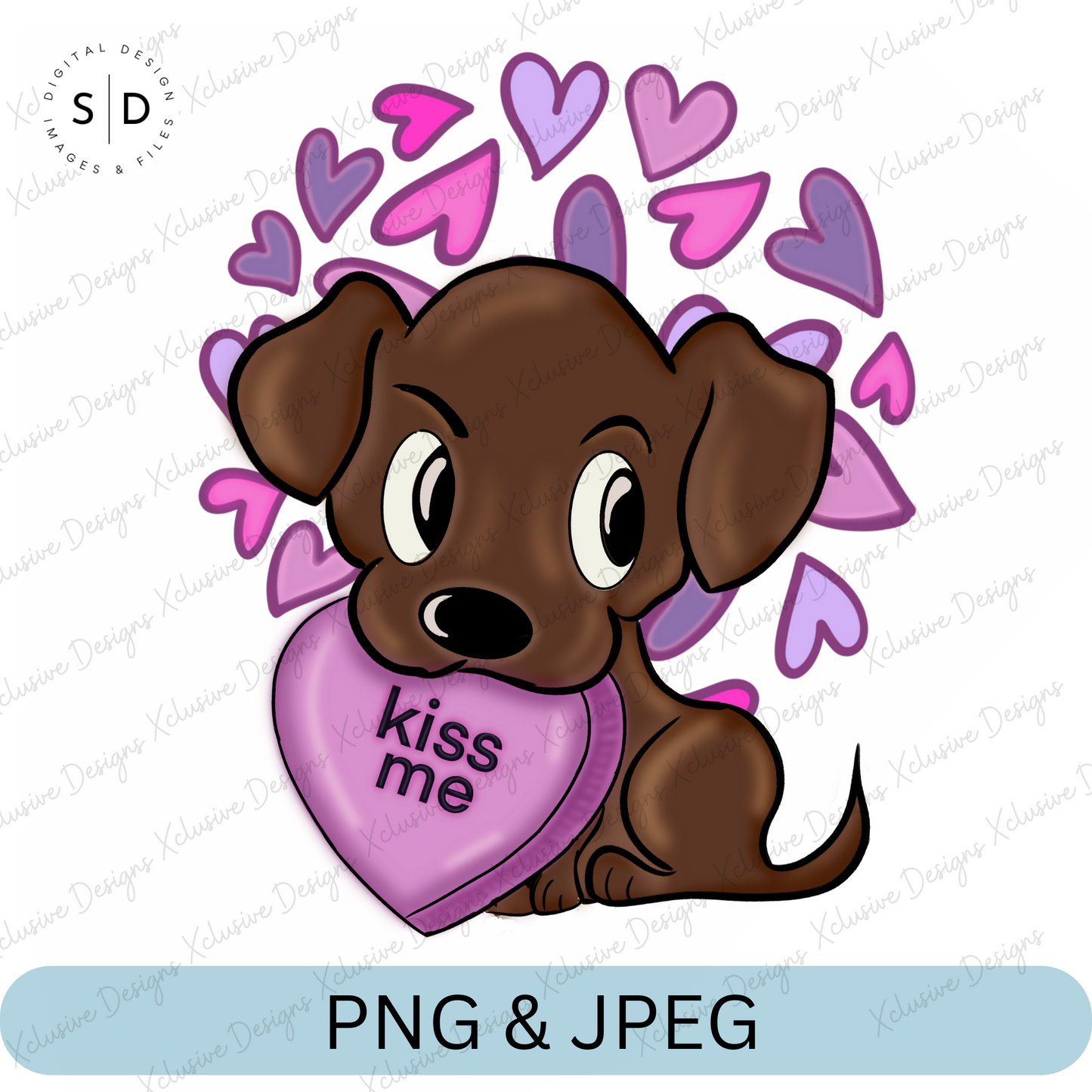 Kiss Me Candy Heart Puppy Dog Valentines PNG