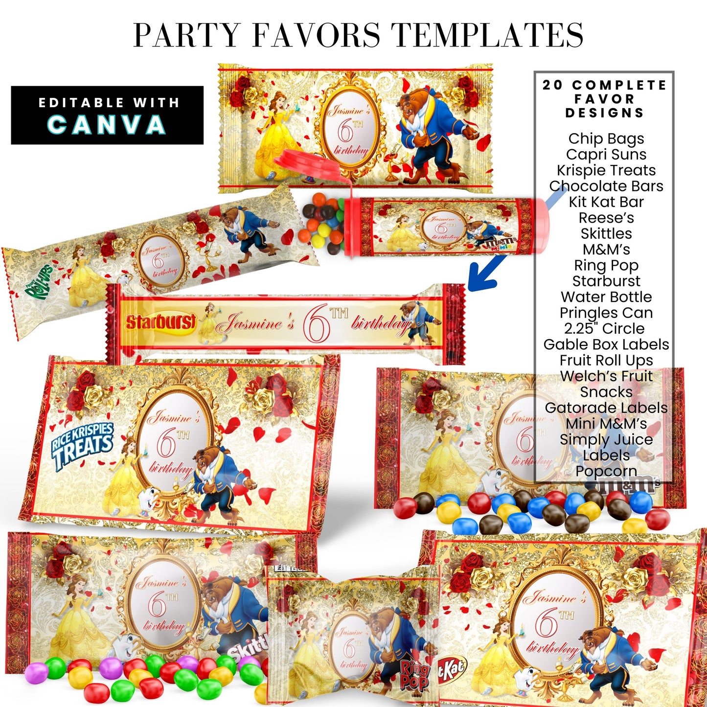 Be Our Guest Belle Party Favor Templates Bundle