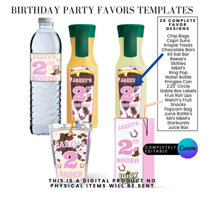 Pink Rodeo Birthday Party Favor Templates Bundle