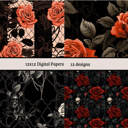 Gothic Roses Vol 2 roses seamless patterns 12x12" Papers