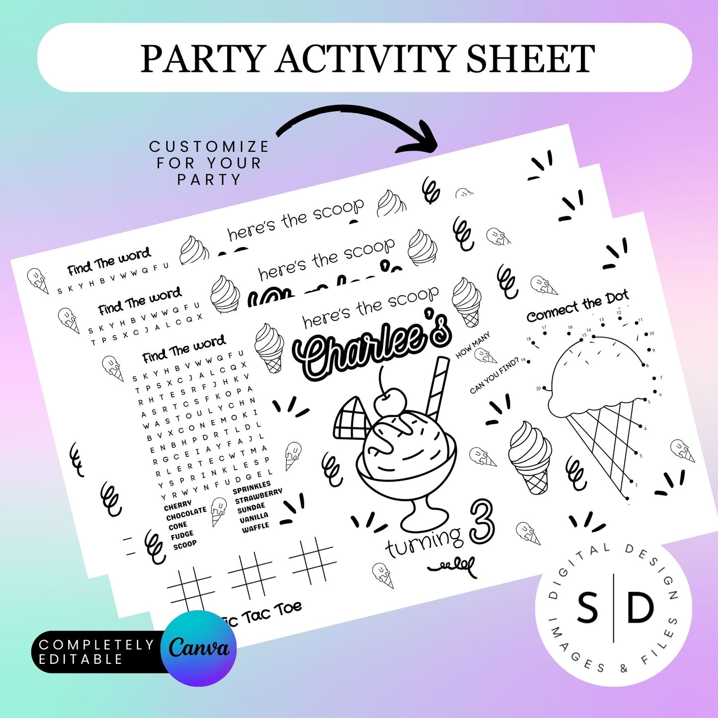 Here's The Scoop Ice Cream Party Party Activity Sheet