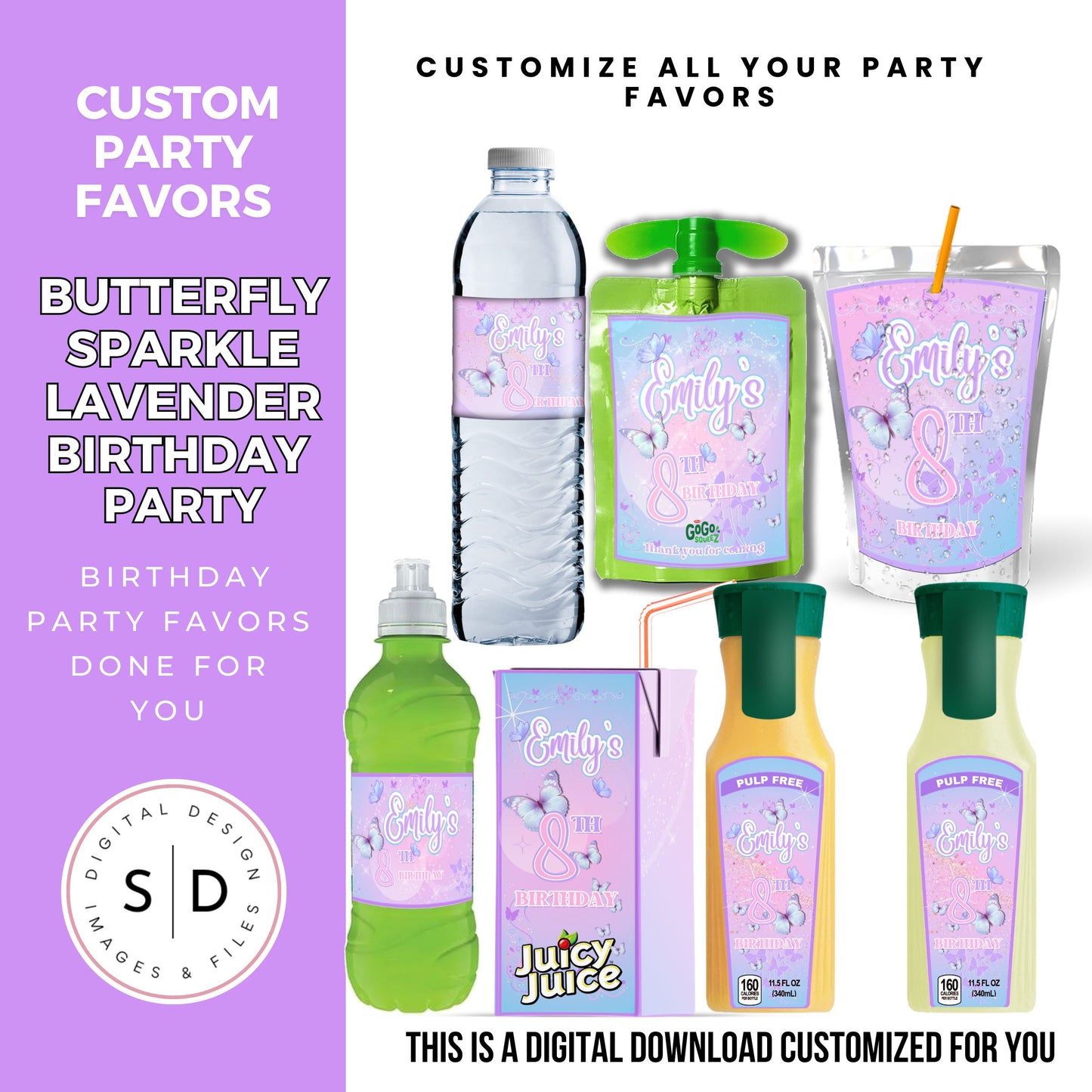 Butterfly Sparkle Lavender Birthday Party Favors DFY