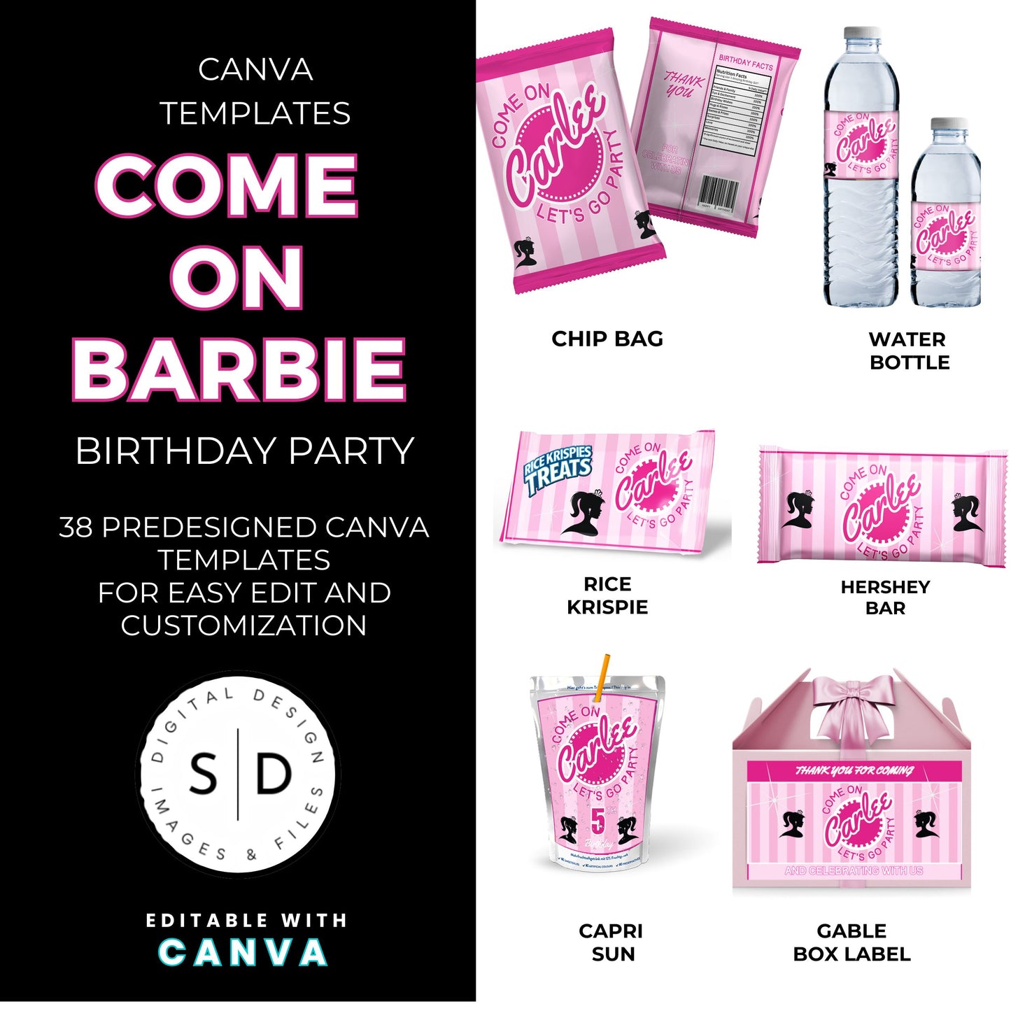 Come On Barbie Birthday Party Favor Templates