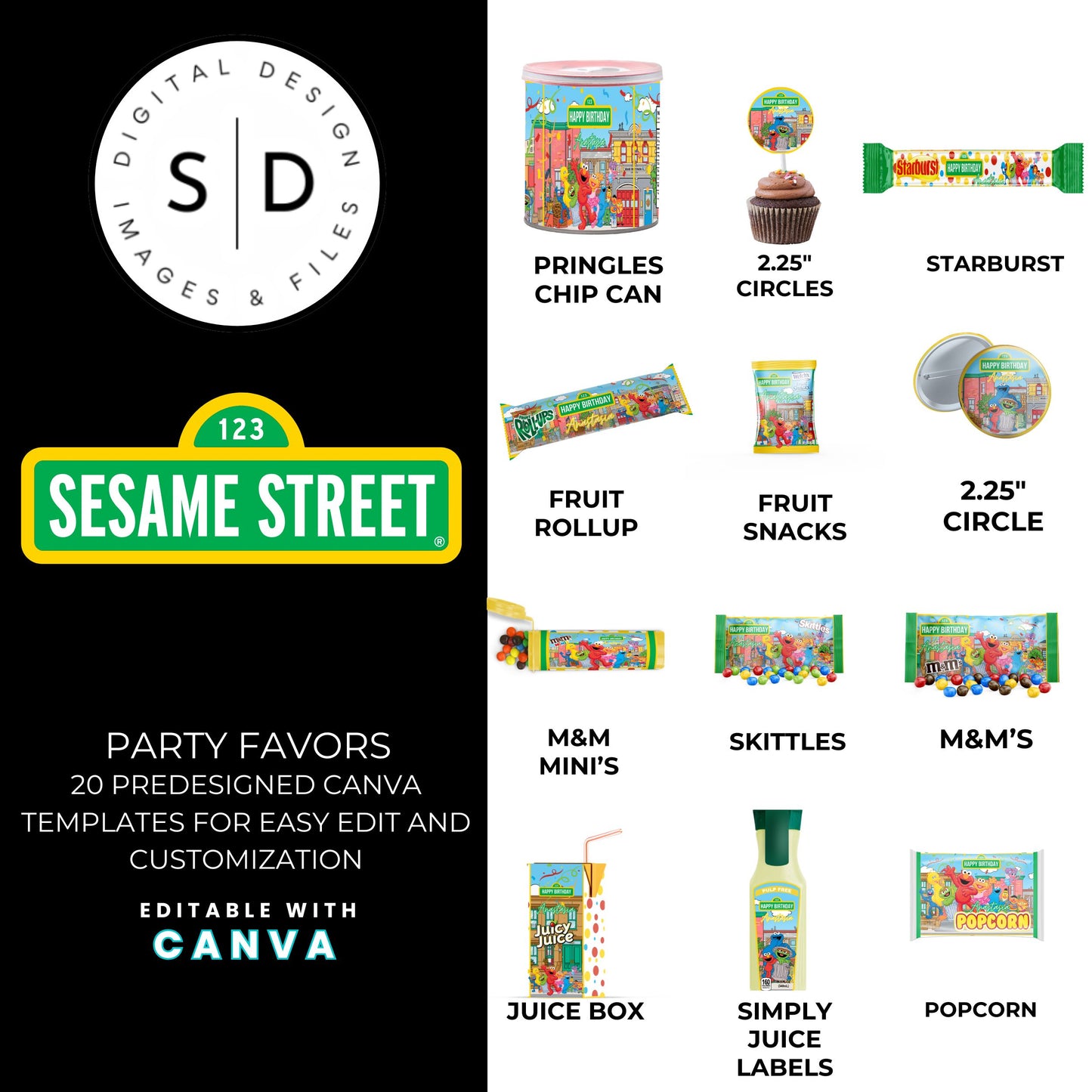Sesame Street Birthday Party Favors Templates Bundle
