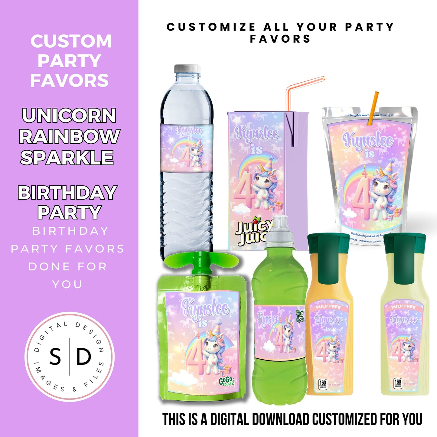 Unicorn Rainbow Sparkle Party Favors DFY