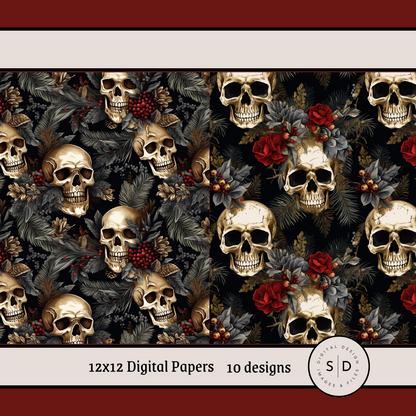 Skeleton Christmas Seamless Digital Papers