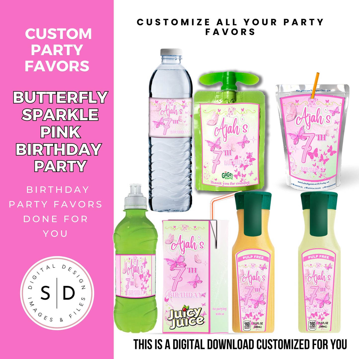 Butterfly Sparkle Pink Birthday Party Favors DFY