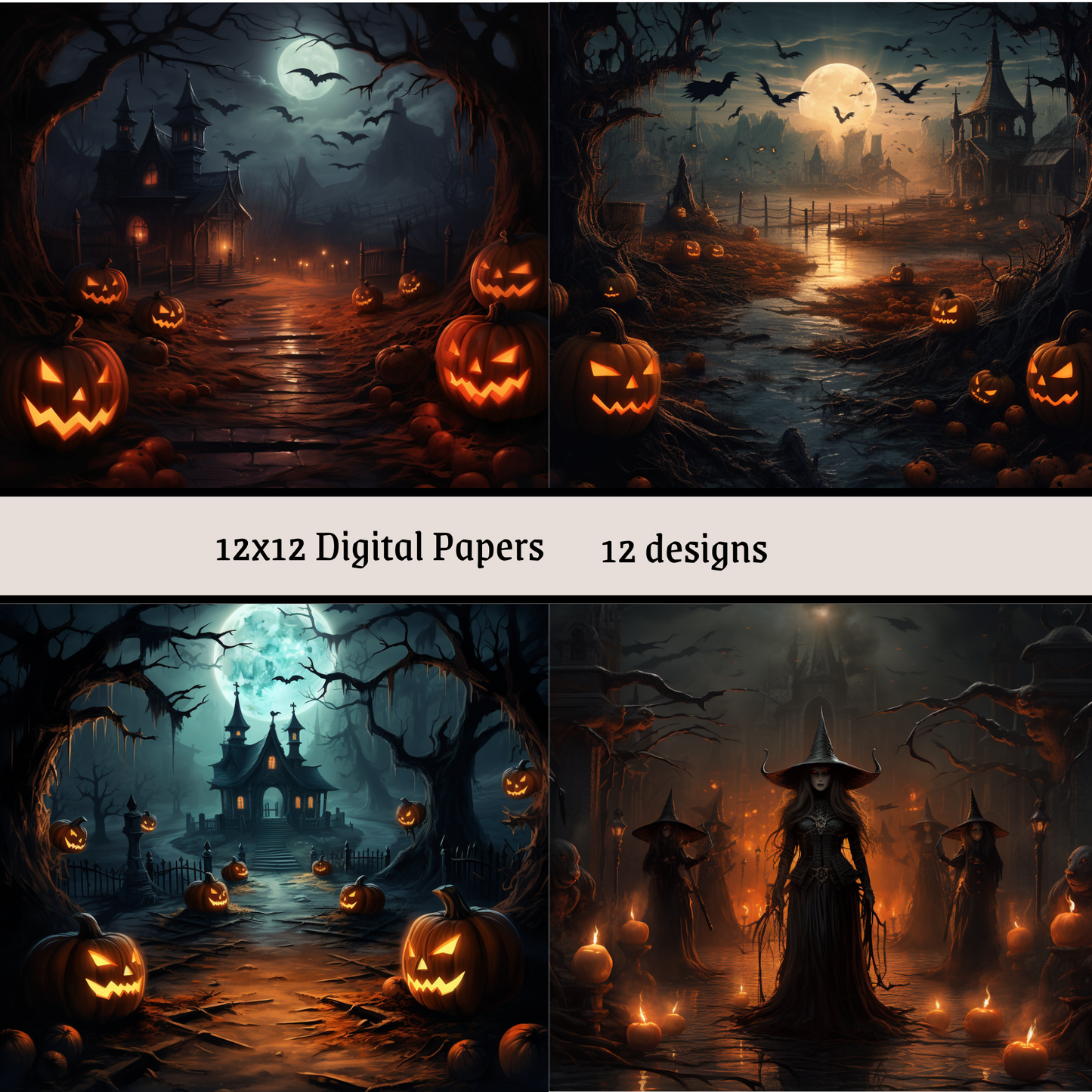 Scary Halloween Background 12x12" Papers