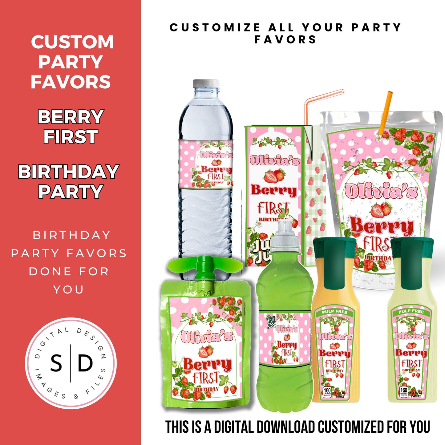 Berry First Strawberry Birthday Party Favors DFY