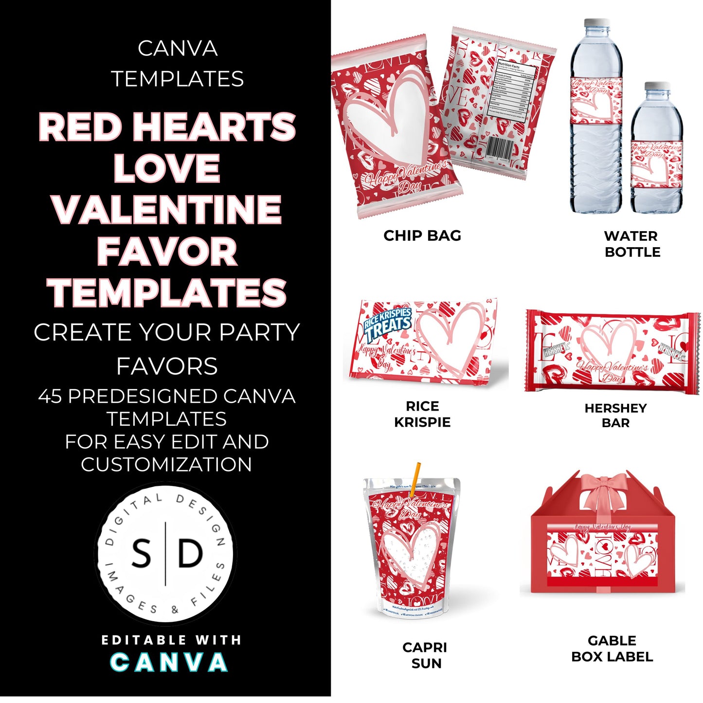 Hearts Valentines Party Favors Templates Bundle