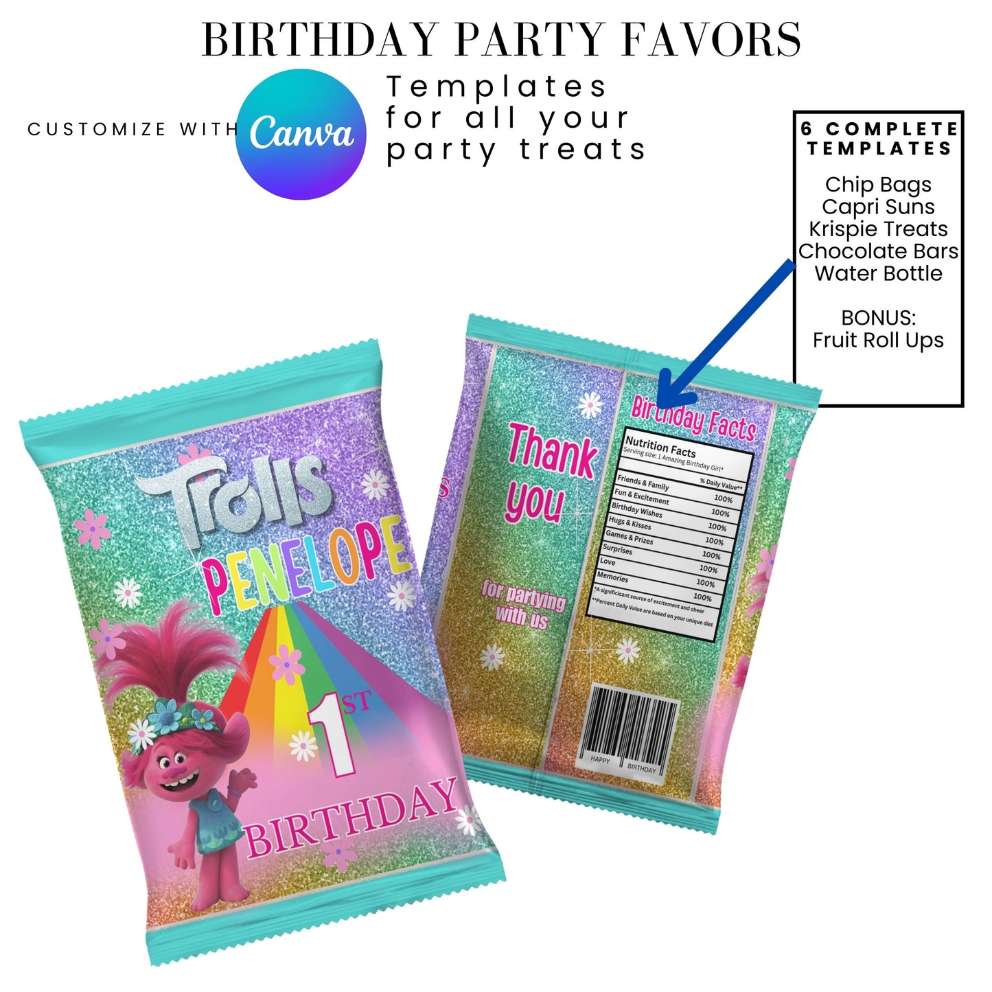 Trolls Party Favor Templates Bundle