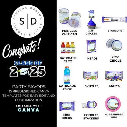 Congrats Class of 2025 – Blue & Silver Graduation Party Favor Bundle