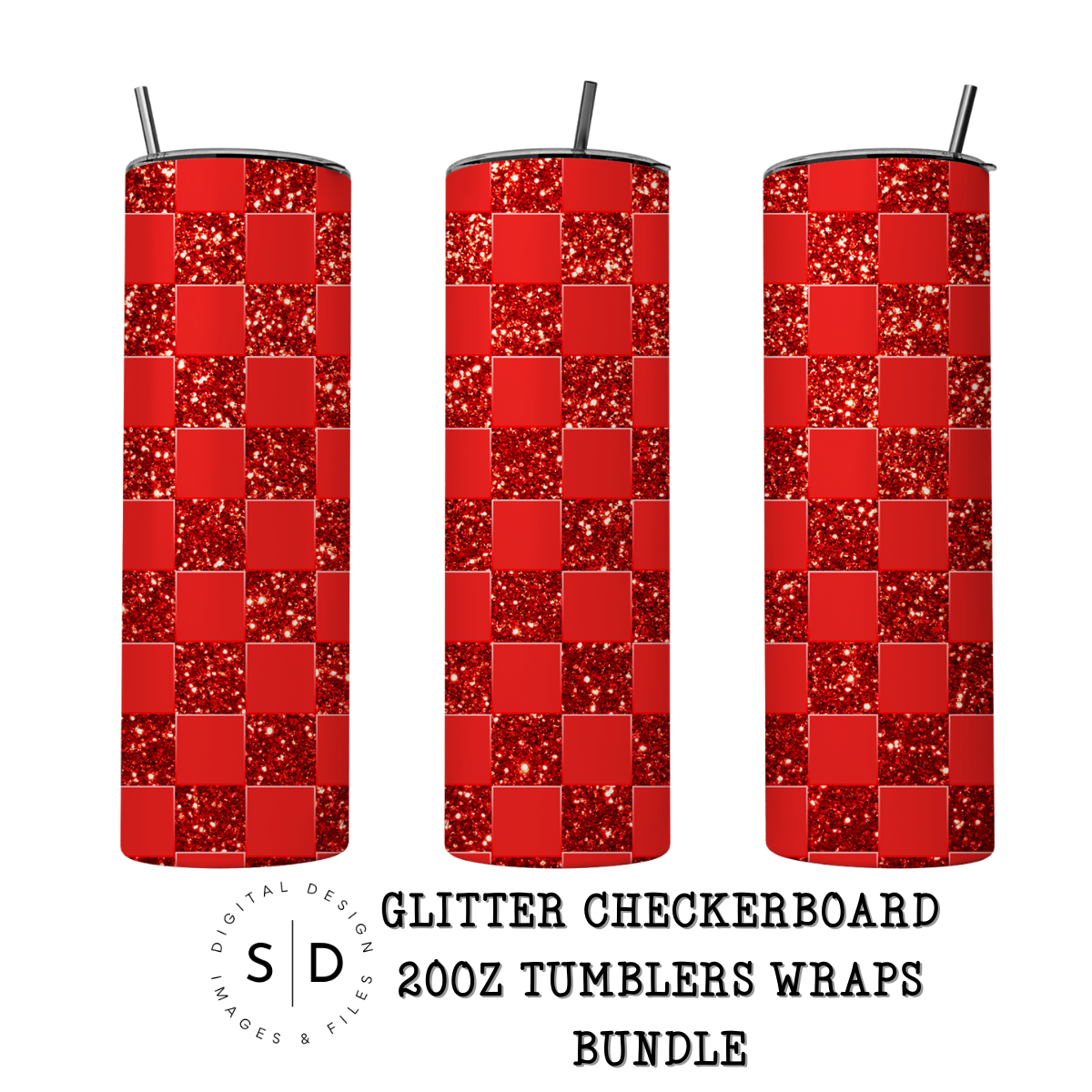Glitter Monochromatic Checkerboard Tumbler Wrap Bundle