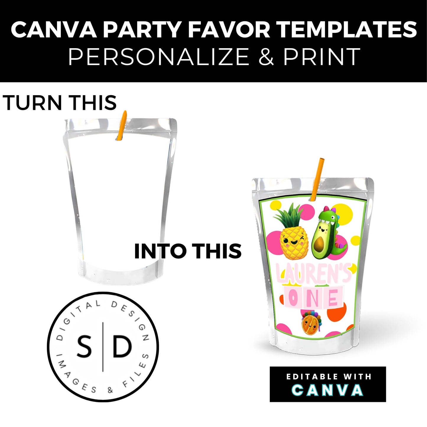 Dancing Fruit Pink Party Favor Templates Bundle
