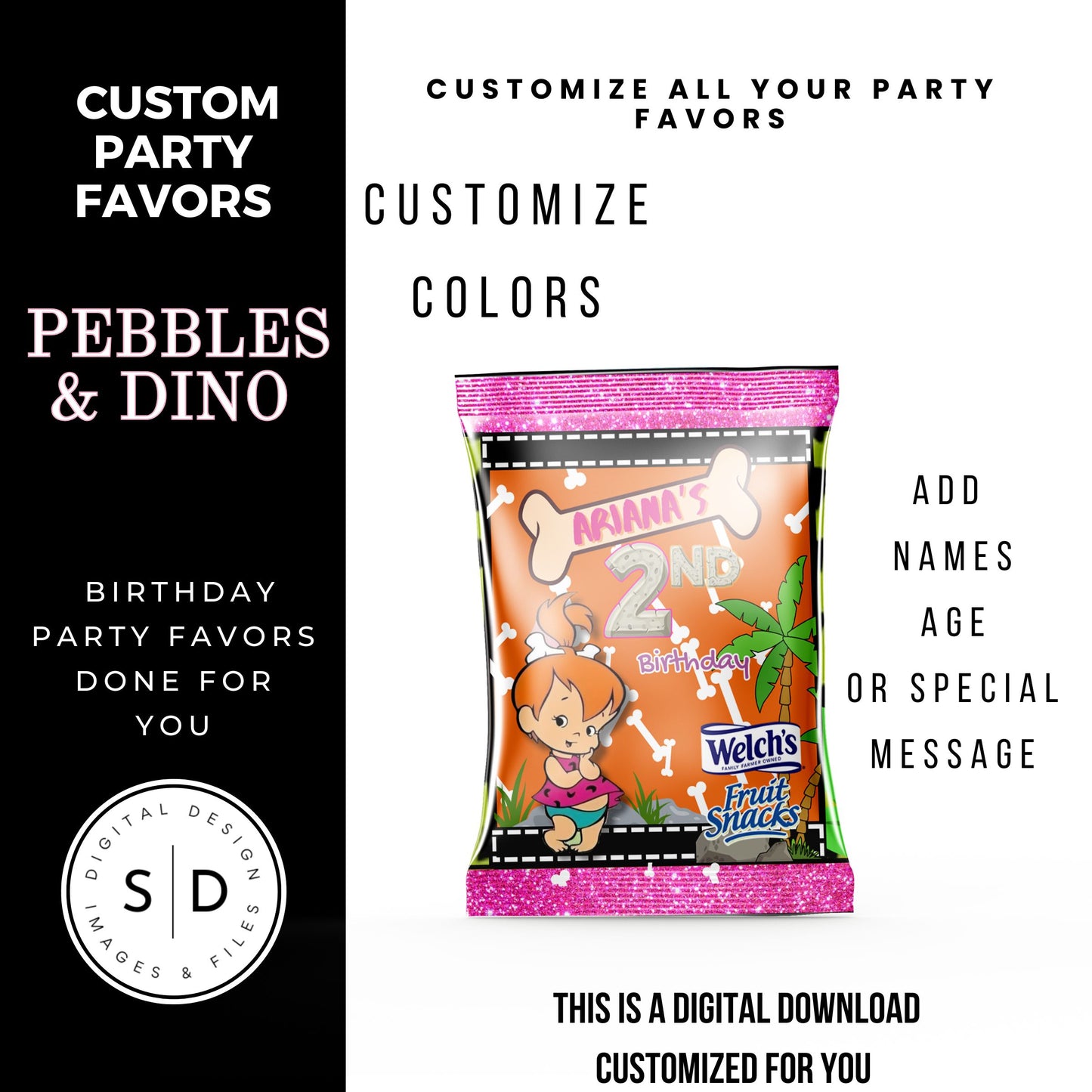 Pebbles & Dino Stone Age Birthday Party Favors DFY