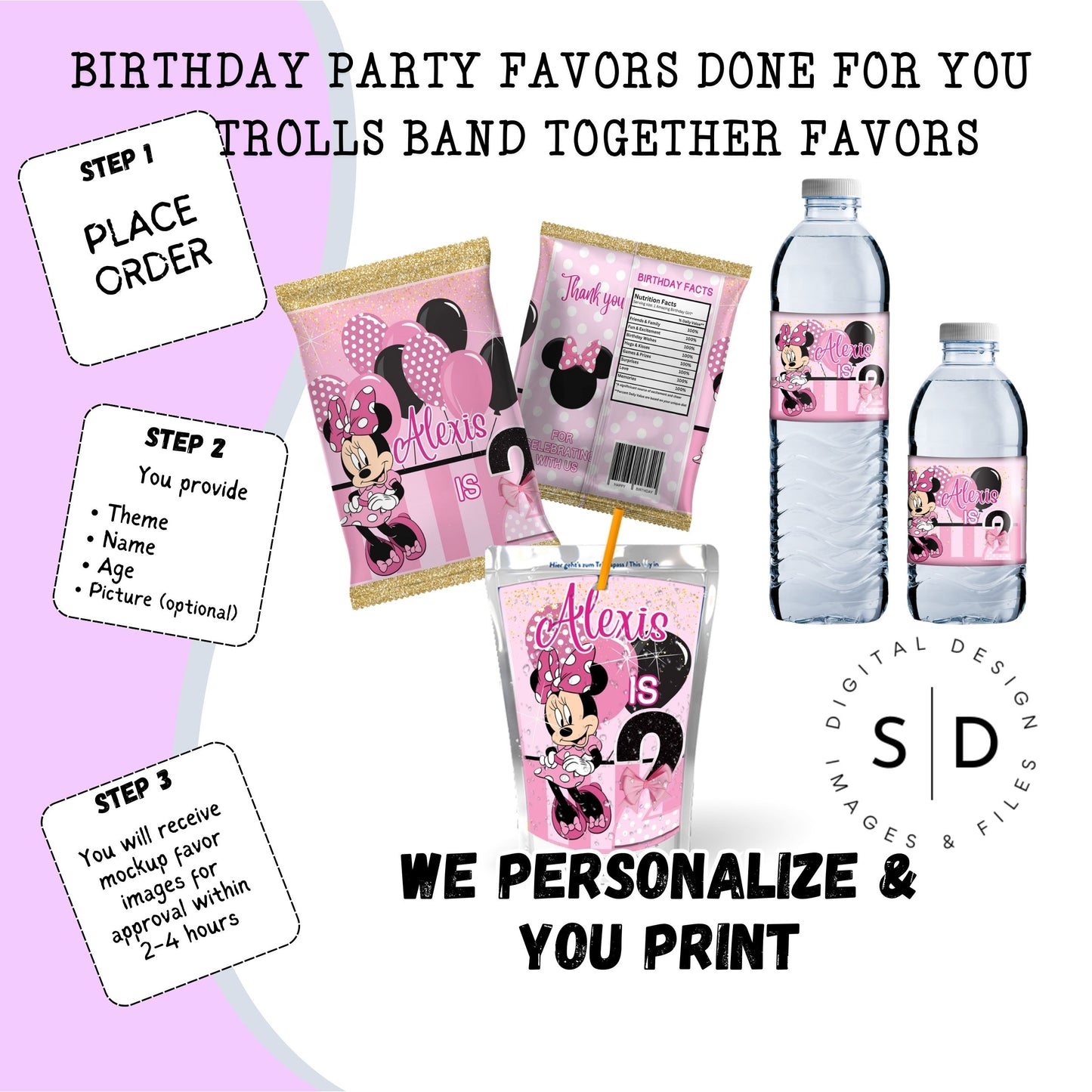 Pink Mouse Birthday Party Favors DFY