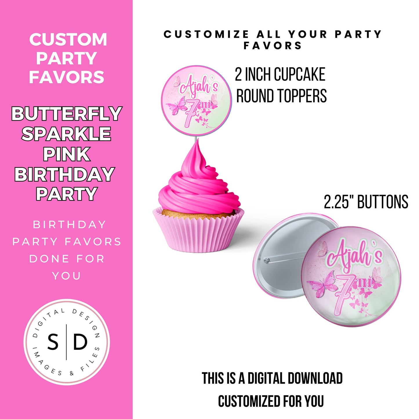 Butterfly Sparkle Pink Birthday Party Favors DFY