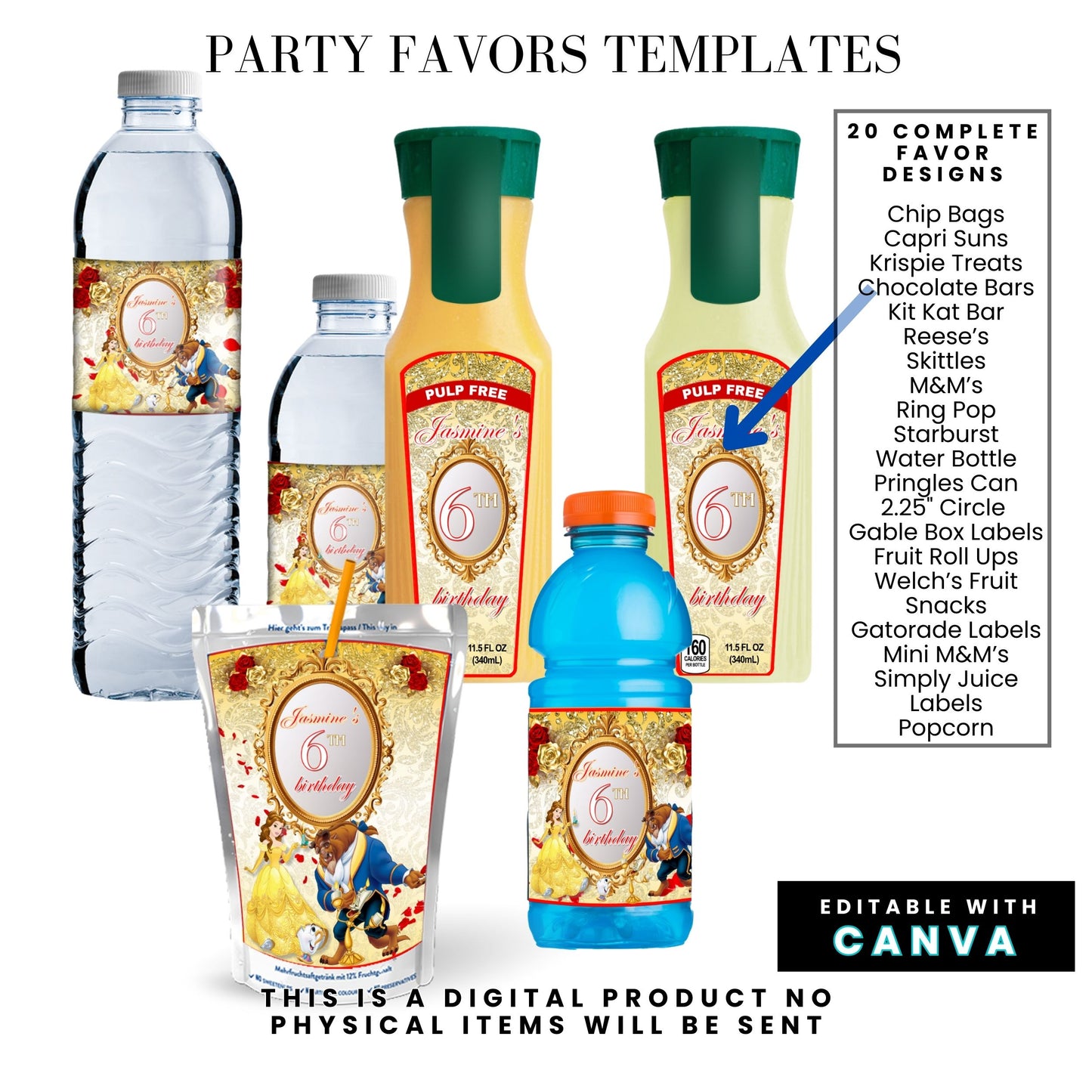 Be Our Guest Belle Party Favor Templates Bundle