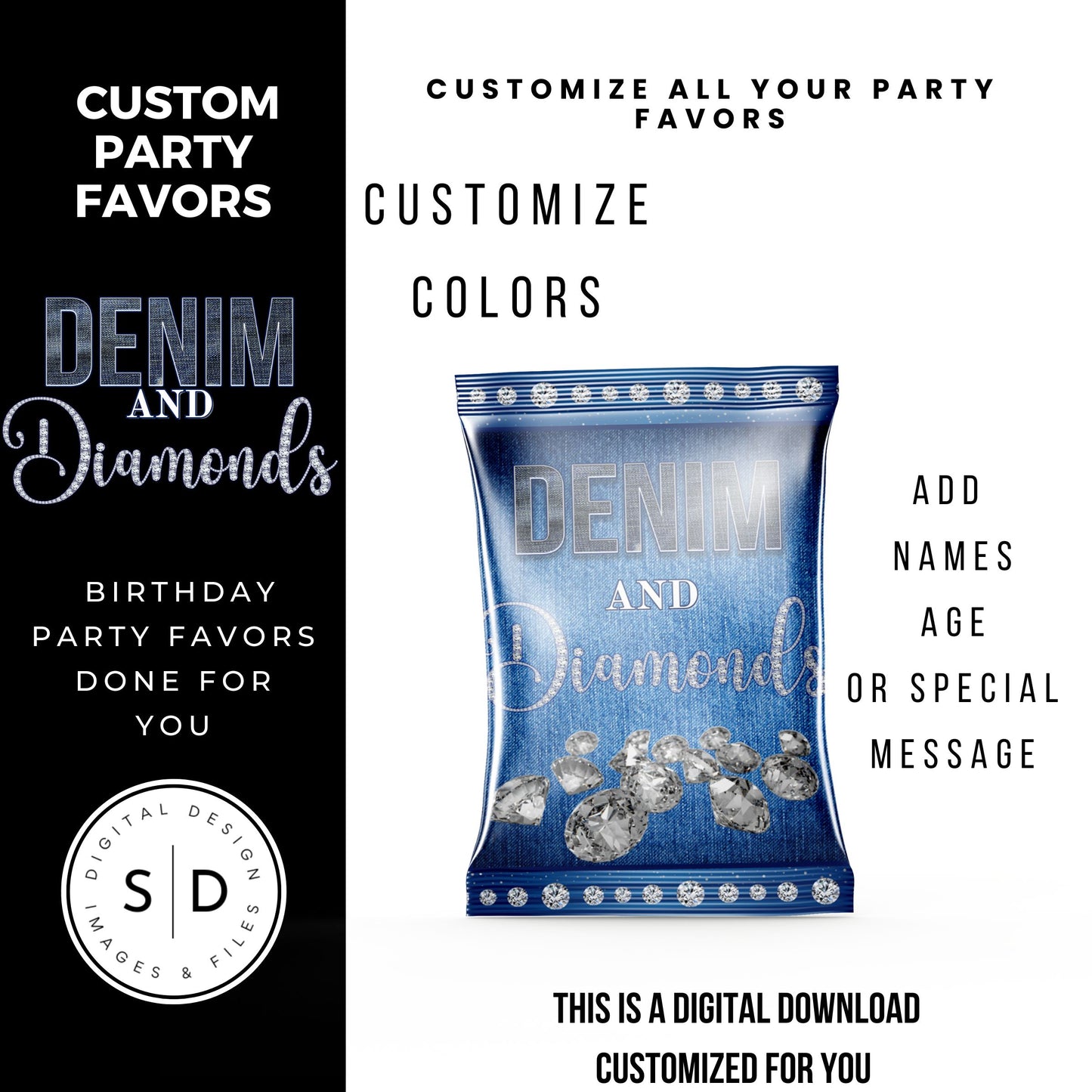 Denim & Diamonds Party Printable Favor Designs DFY
