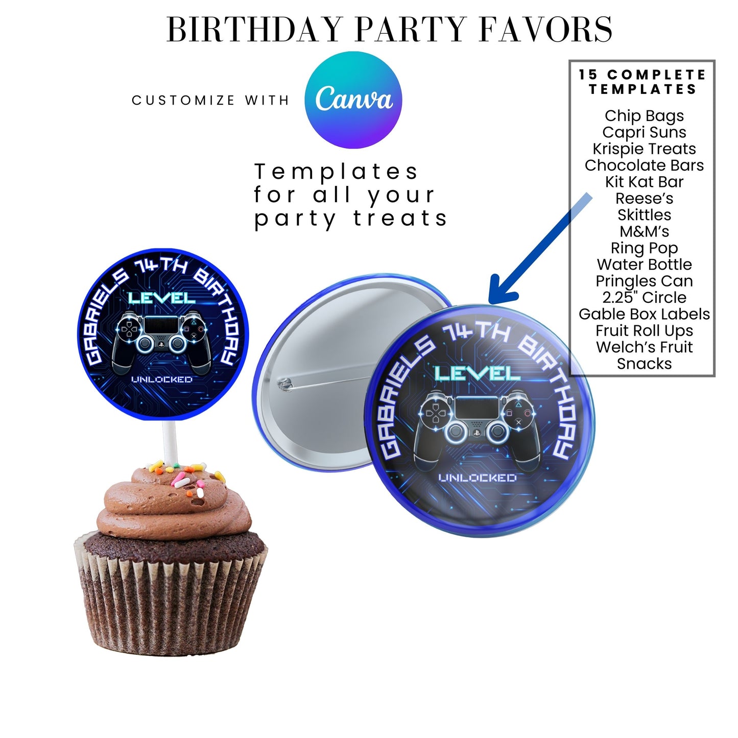 Level Unlocked Gamer Birthday Party Favor Templates Bundle