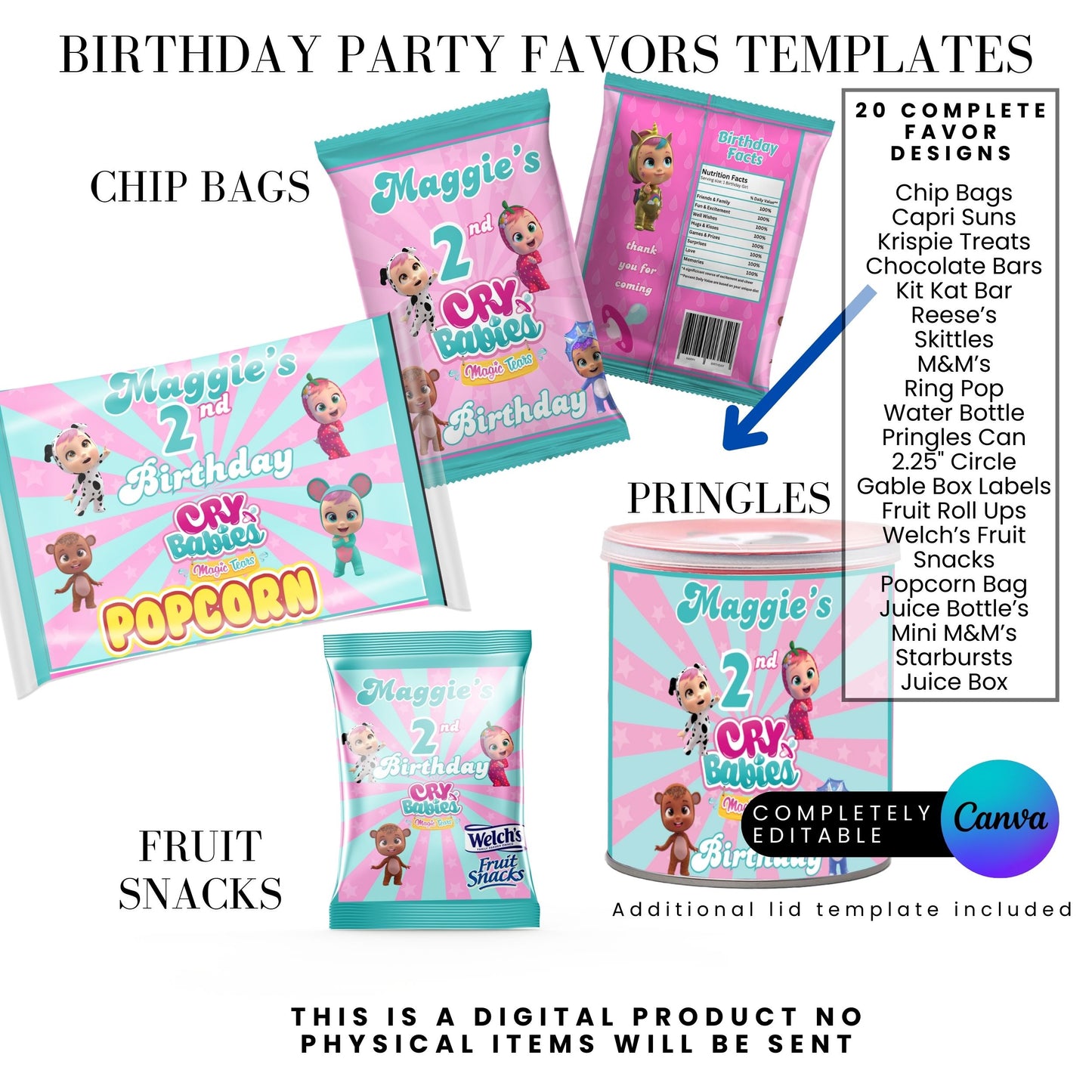 Cry Babies Magic Tears Birthday Party Favors Templates Bundle