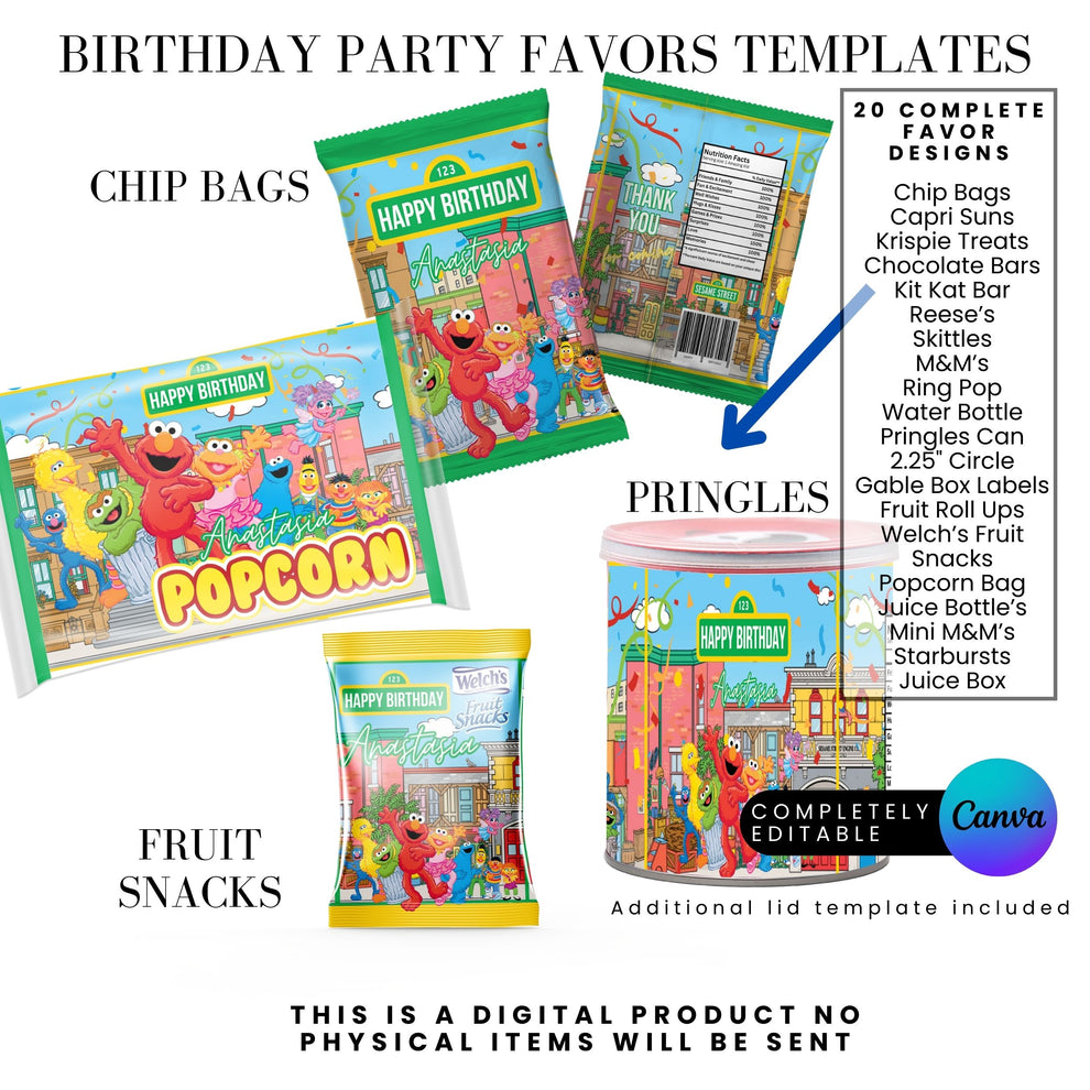 Sesame Street Birthday Party Favors Templates Bundle – Stockpile Digital