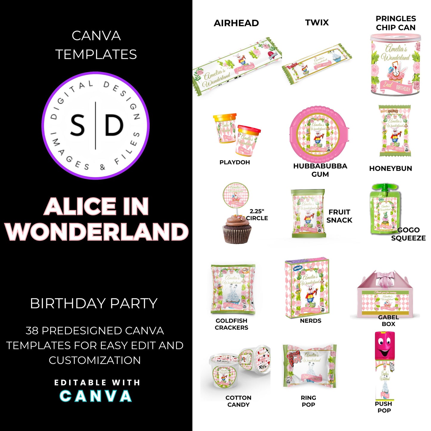 Alice In Wonderland Birthday Party Favor Templates Bundle