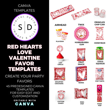 Hearts Valentines Party Favors Templates Bundle