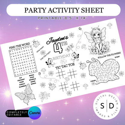 Fairy Birthday Party Activity Sheet