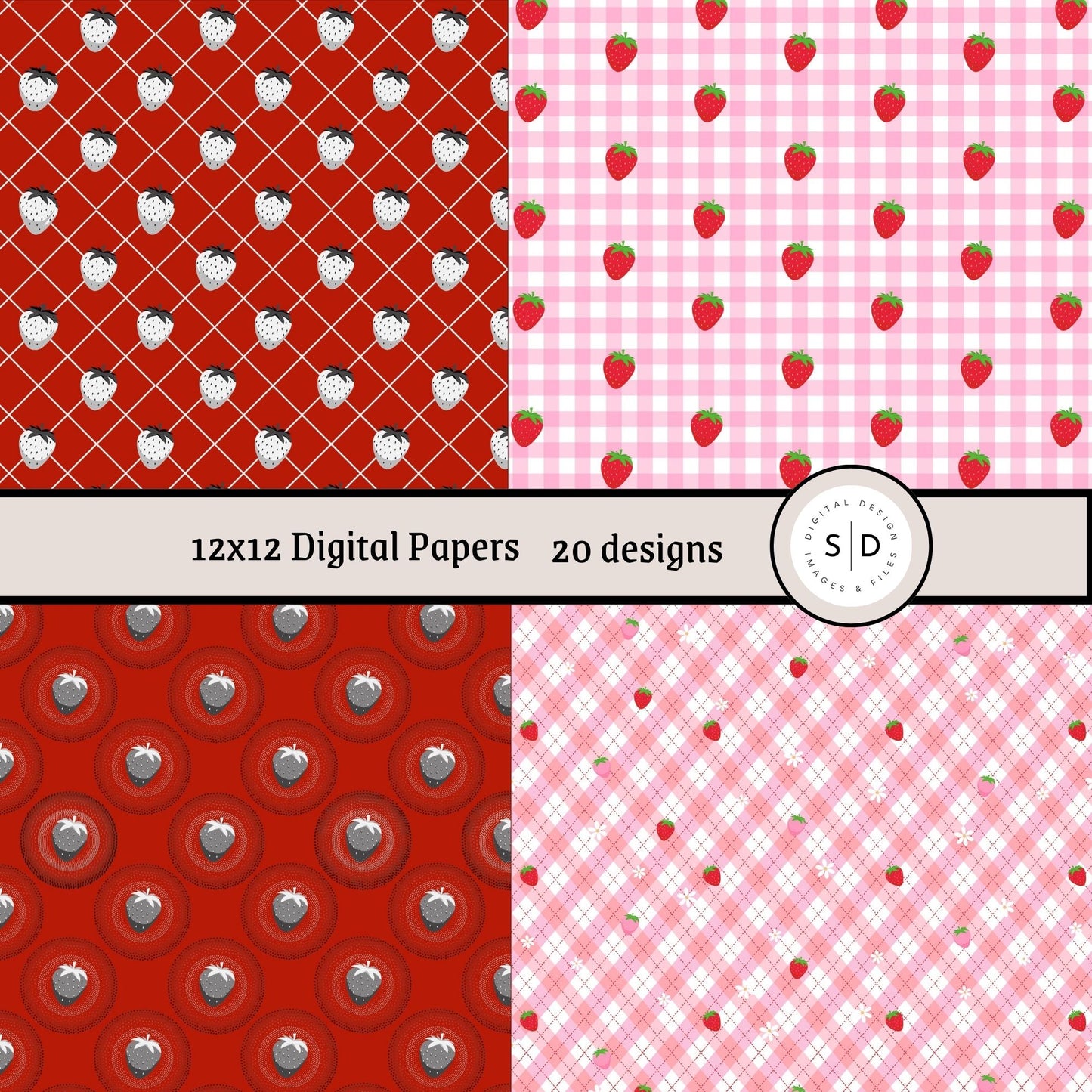 Hearts & Berries Seamless Digital Papers