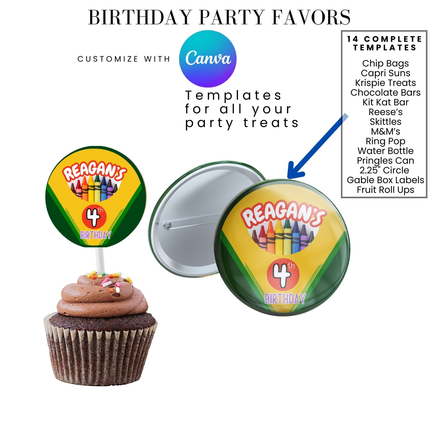 Crayon Birthday Party Favor Templates Bundle