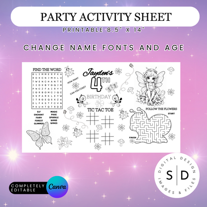 Fairy Birthday Party Activity Sheet