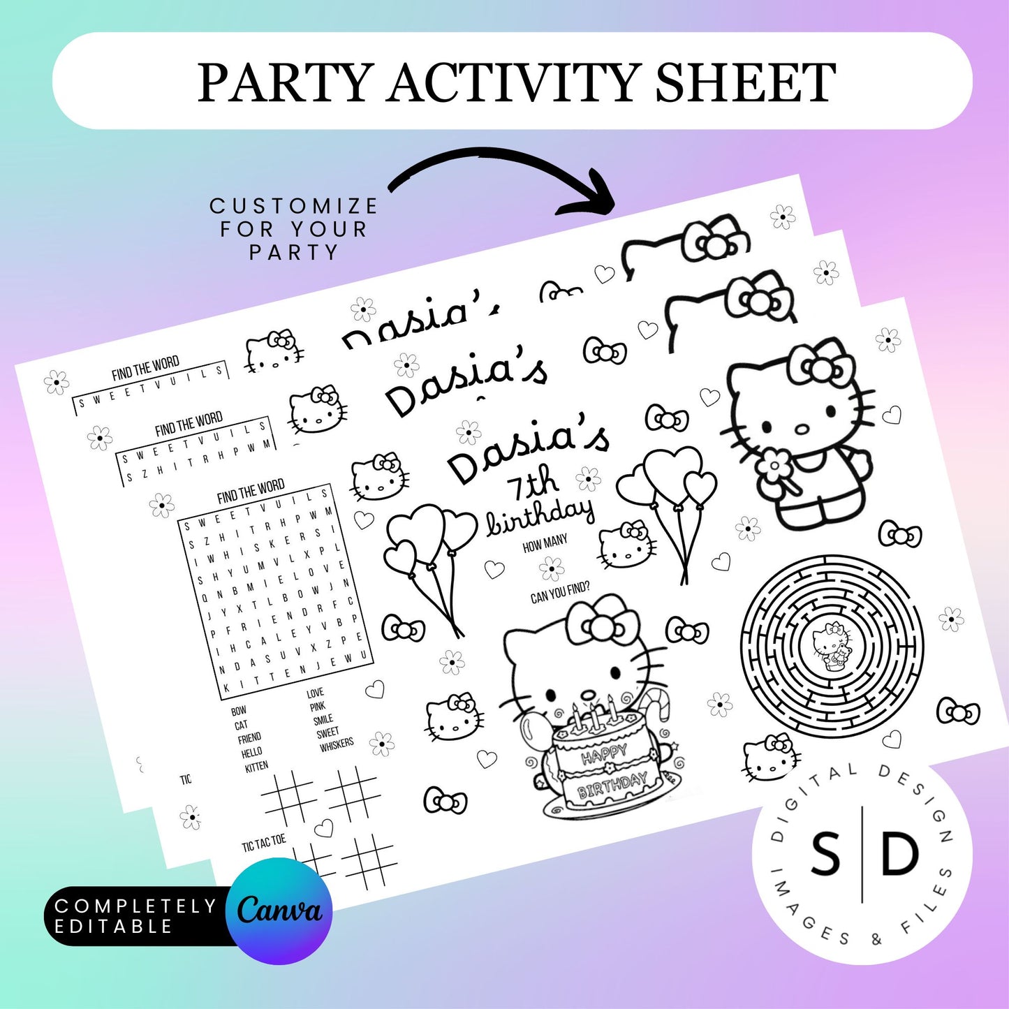 Hello Kitty Birthday Party Activity Sheet