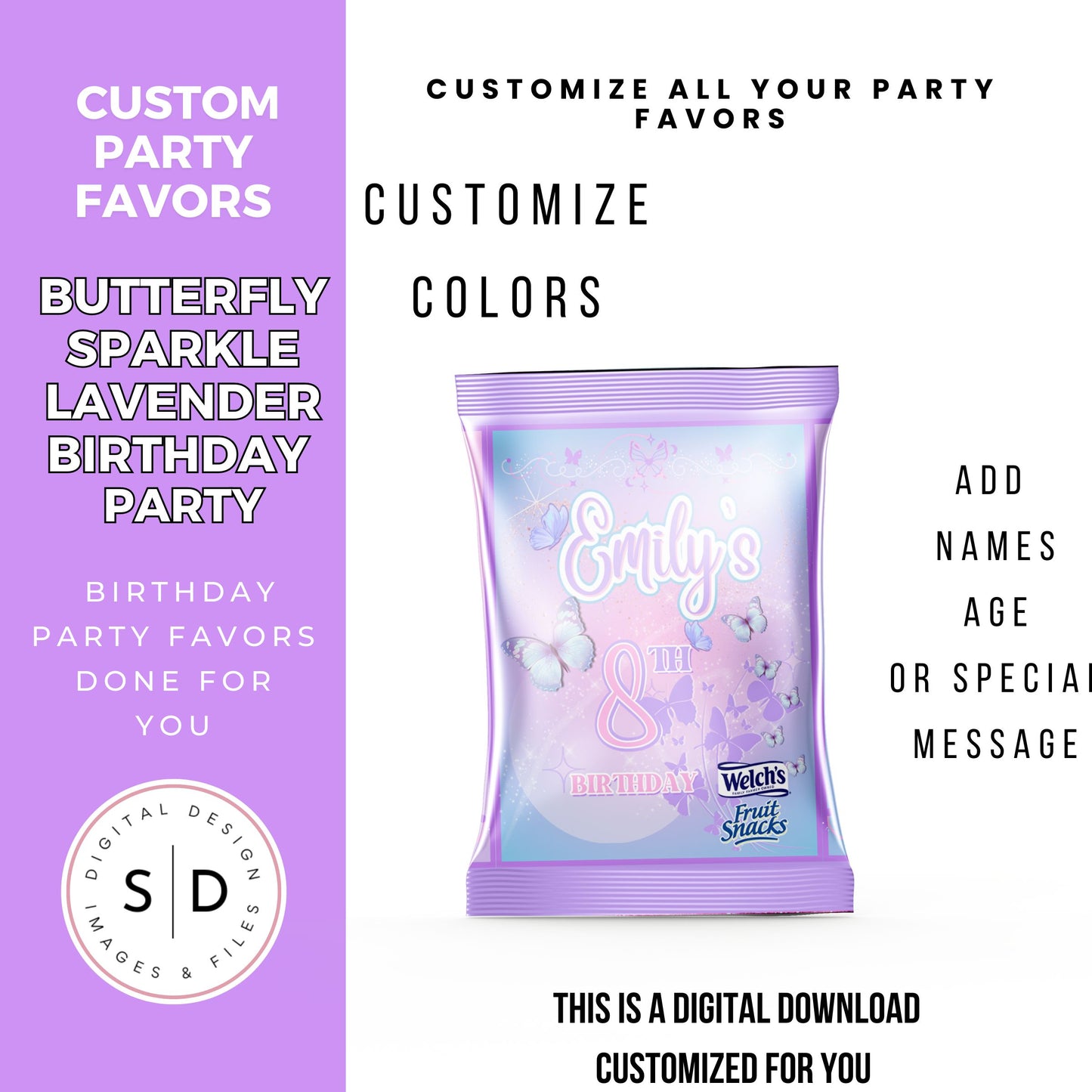 Butterfly Sparkle Lavender Birthday Party Favors DFY