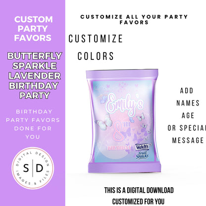 Butterfly Sparkle Lavender Birthday Party Favors DFY