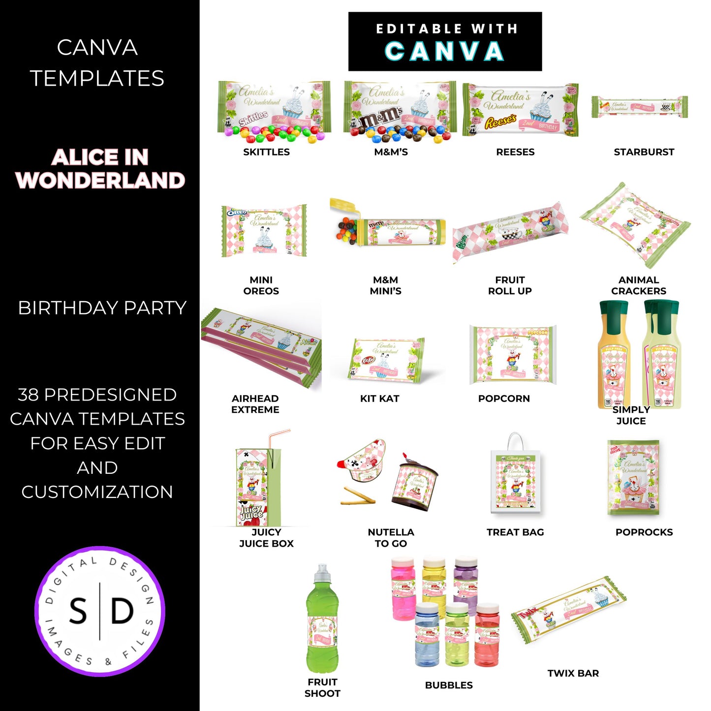 Alice In Wonderland Birthday Party Favor Templates Bundle