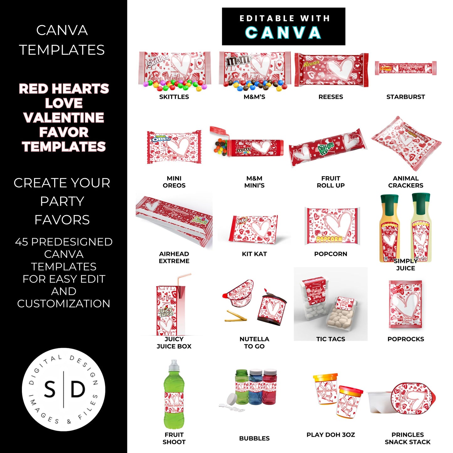 Hearts Valentines Party Favors Templates Bundle