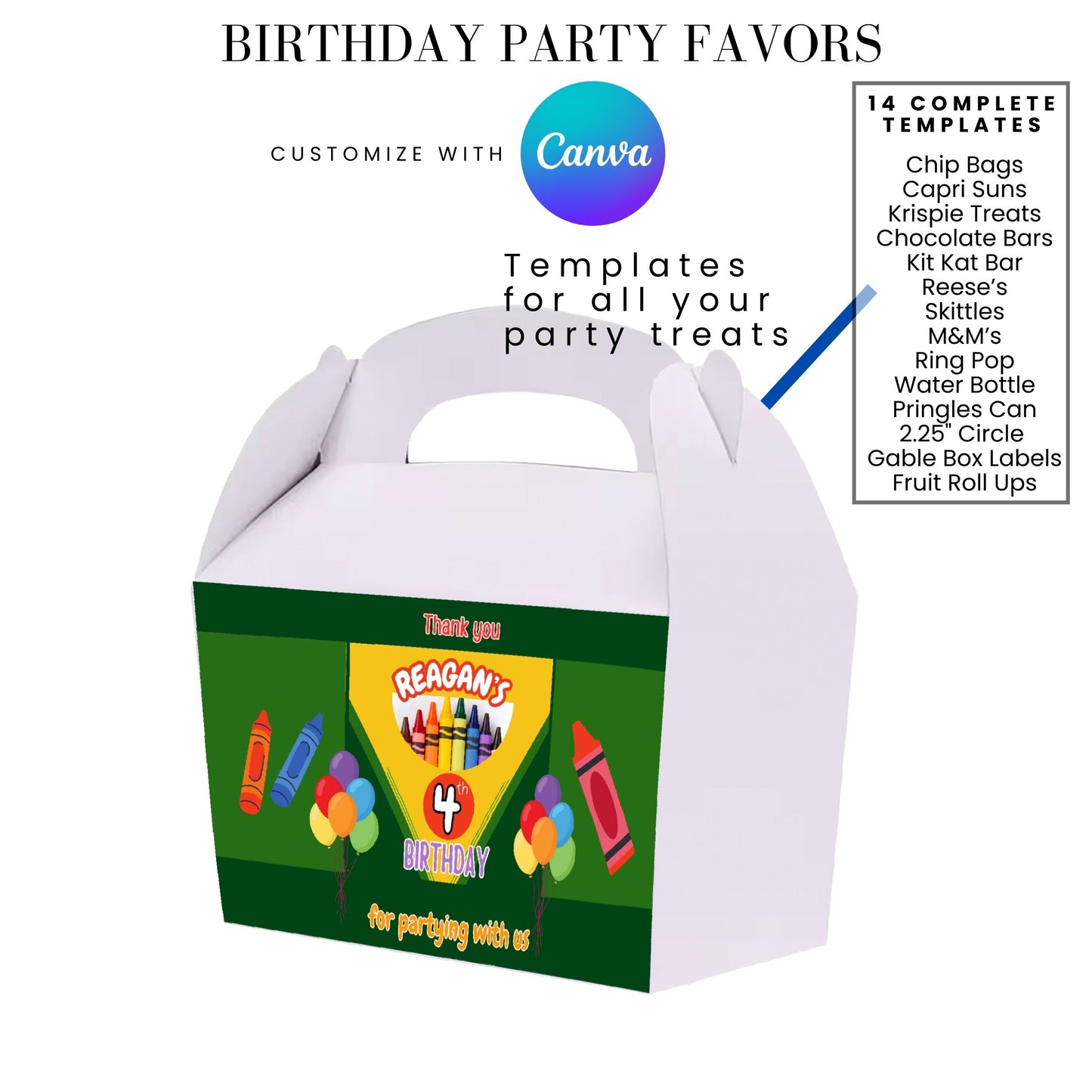 Crayon Birthday Party Favor Templates Bundle