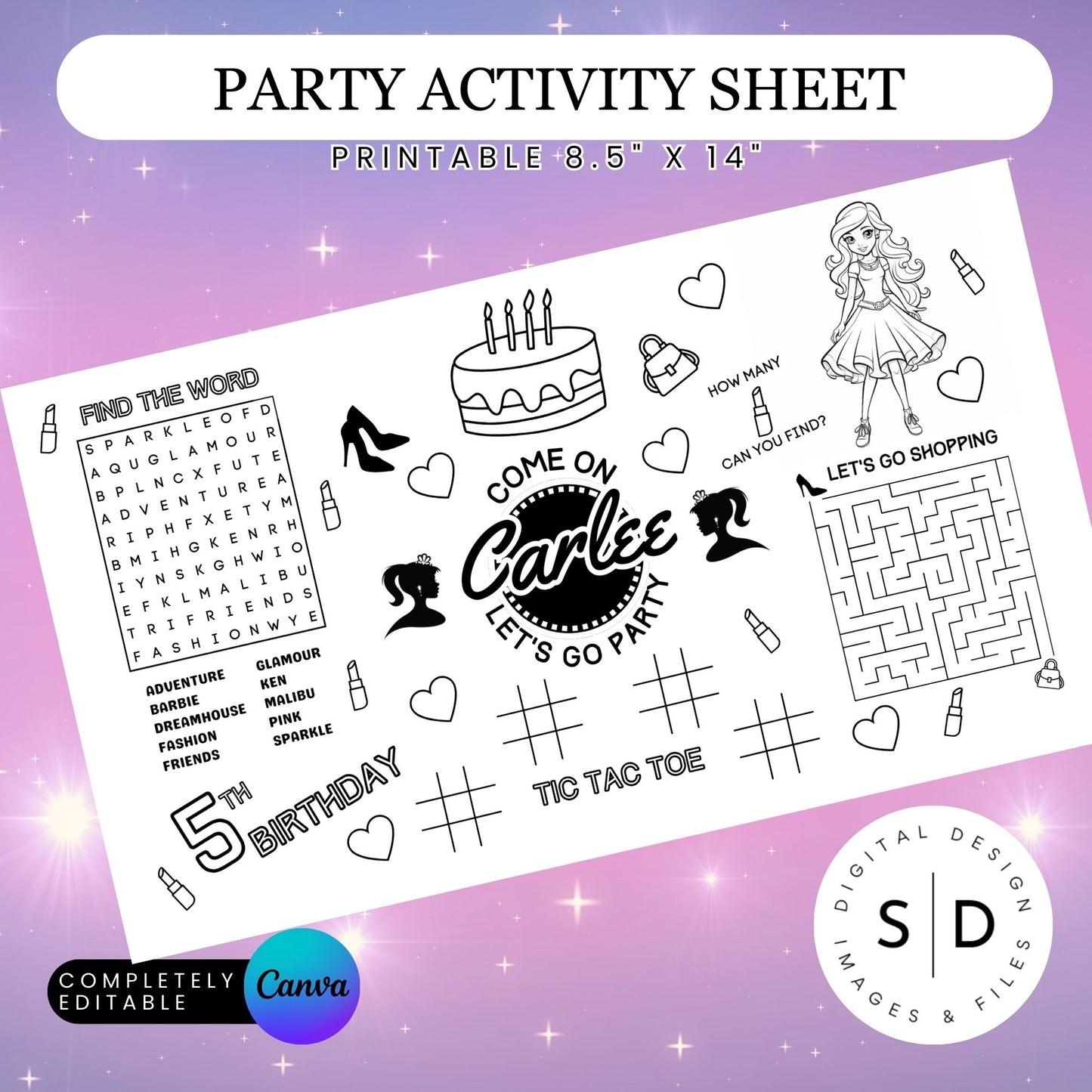 Fashion Doll Birthday Party Activity Sheet