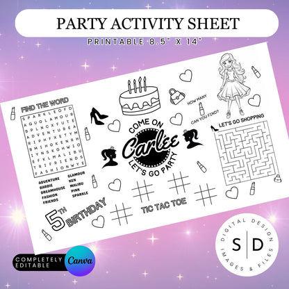 Fashion Doll Birthday Party Activity Sheet