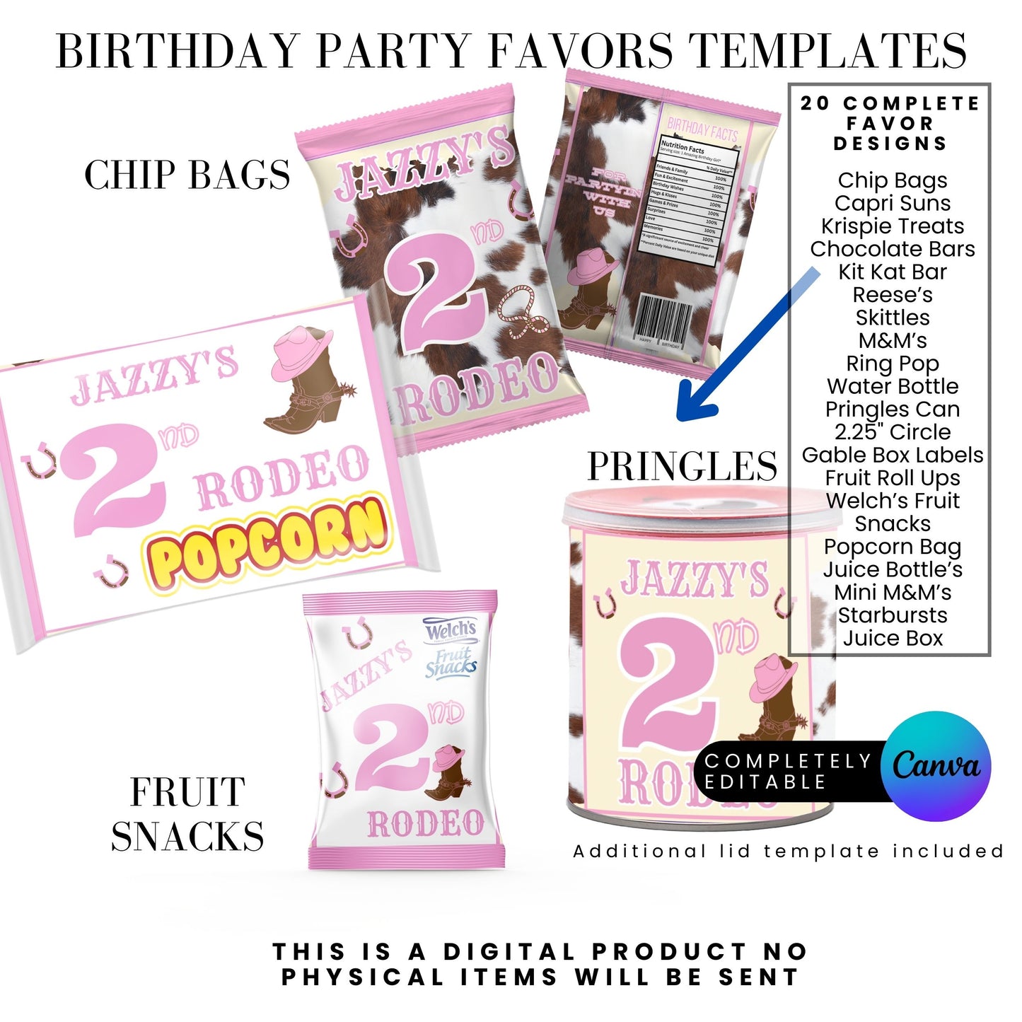 Pink Rodeo Birthday Party Favor Templates Bundle