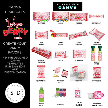 I Love You Berry Much Party Favor Canva Template Bundle