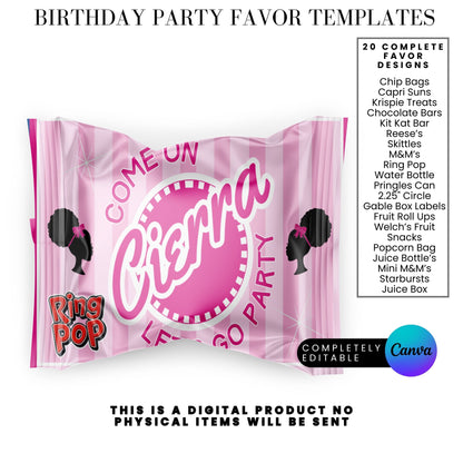 Come On Afro Barbie Birthday Party Favor Templates