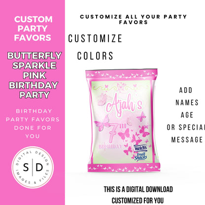 Butterfly Sparkle Pink Birthday Party Favors DFY