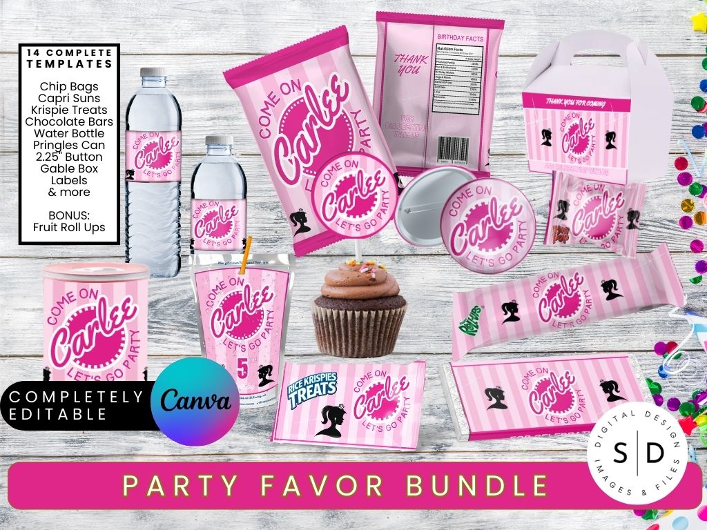 Fashion Doll PInk Party Favor Templates Bundle