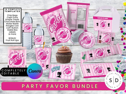 Fashion Doll PInk Party Favor Templates Bundle