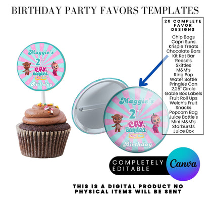 Cry Babies Magic Tears Birthday Party Favors Templates Bundle